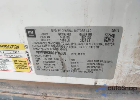 2015 GMC Acadia Slt-1 from USA, damaged, VIN 1GKKVRKD8FJ115306